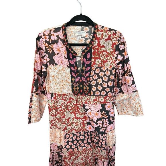 Johnny Was FLORA TIE BACK DRESS Patchwork Floral Multicolor Cotton sz M - Picture 5 of 16